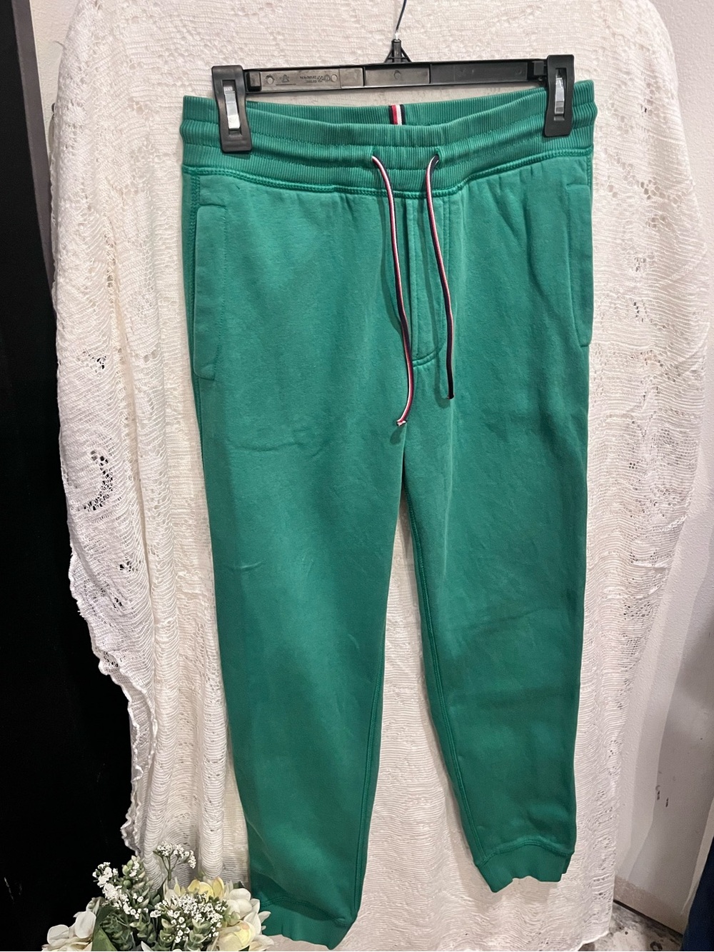 Tommy Hilfiger Green Jogger Sweatpants Fleeced Lined Lounge Pants Size Small
